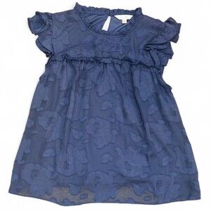 LC Lauren Conrad Blouse Womens M Blue Floral Lace Ruffle Sleeve Top